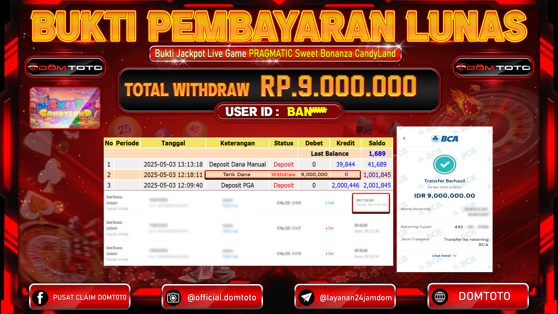 JACKPOT LIVE GAME SWEET BONANZA CANDYLAND 03  MEI 2025